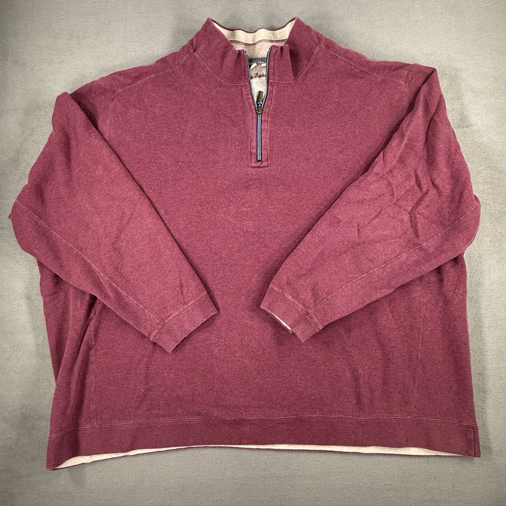 Tommy Bahama Sweater Mens 3XL Maroon & Tan Reversible 1/4 Long Sleeve Casual